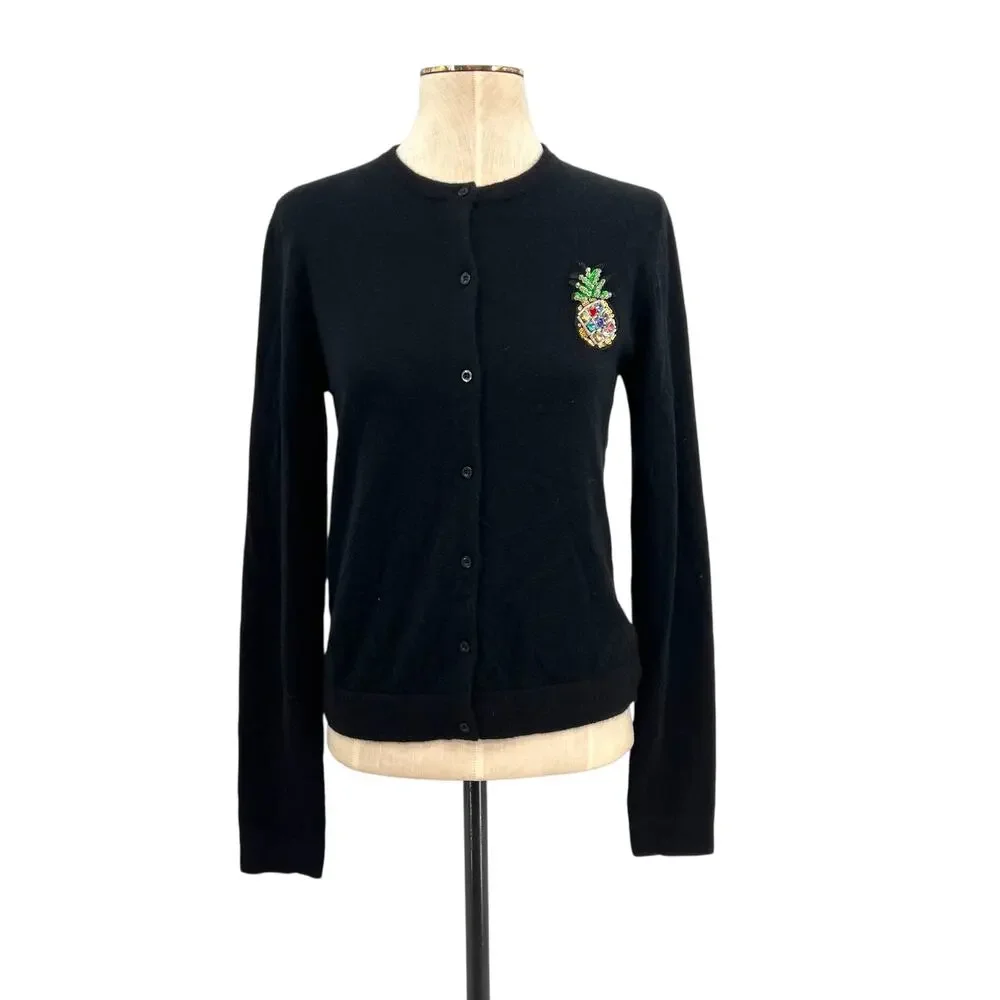 Le Superbe Embellished Cardigan Sweater Cashmere Pineapple Black‎ Size Medium